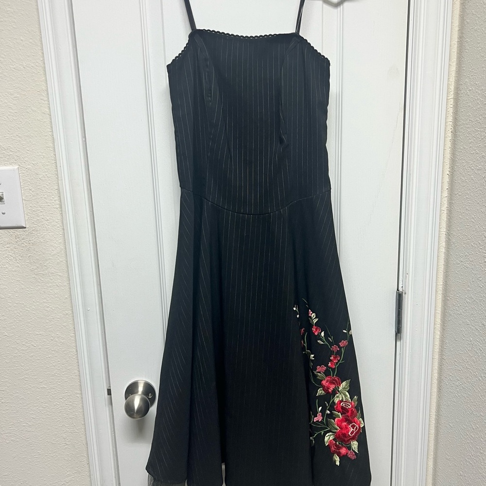 Black Dress with Floral Embroidery